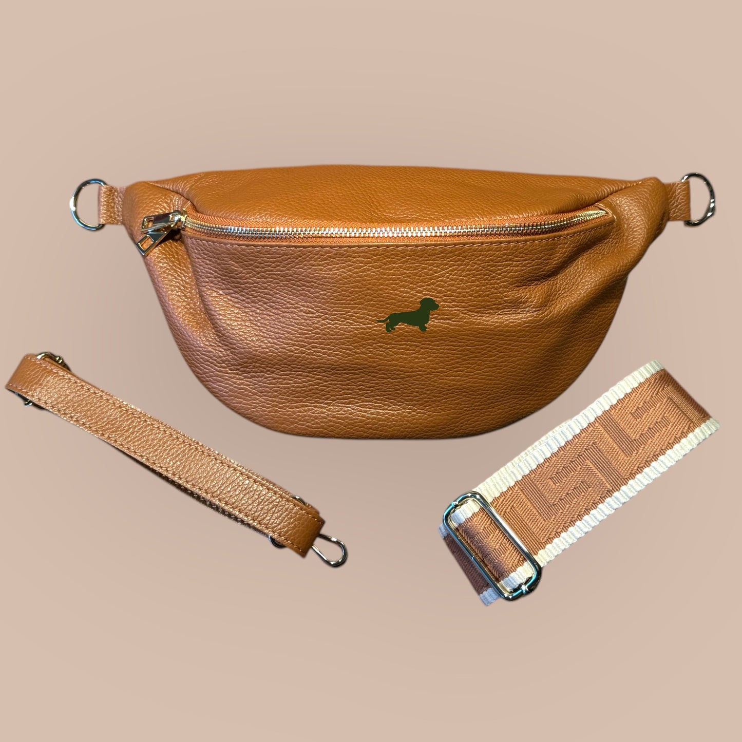 Crossbody-Bag Glattleder mit Dackel in Wunschfarbe