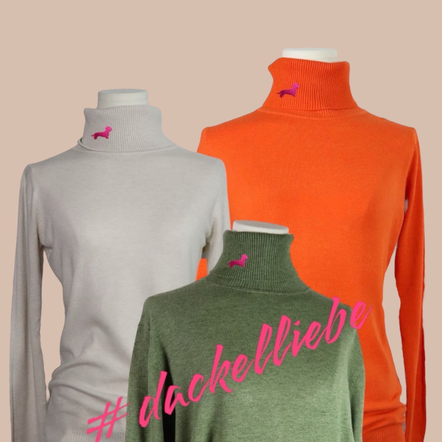 Rollkragenpullover mit Dackel in Wunschfarbe Gr. 34-38