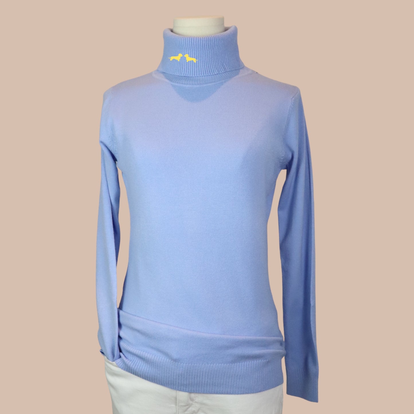 Rollkragenpullover mit Dackel in Wunschfarbe Gr. 34-38