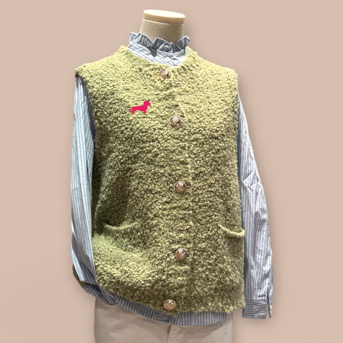 Strickweste Bouclé-Strick mit Dackel in Wunschfarbe