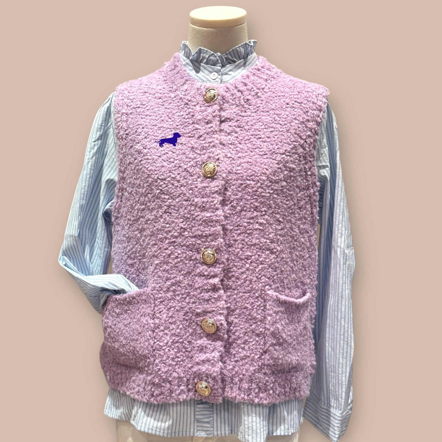Strickweste Bouclé-Strick mit Dackel in Wunschfarbe