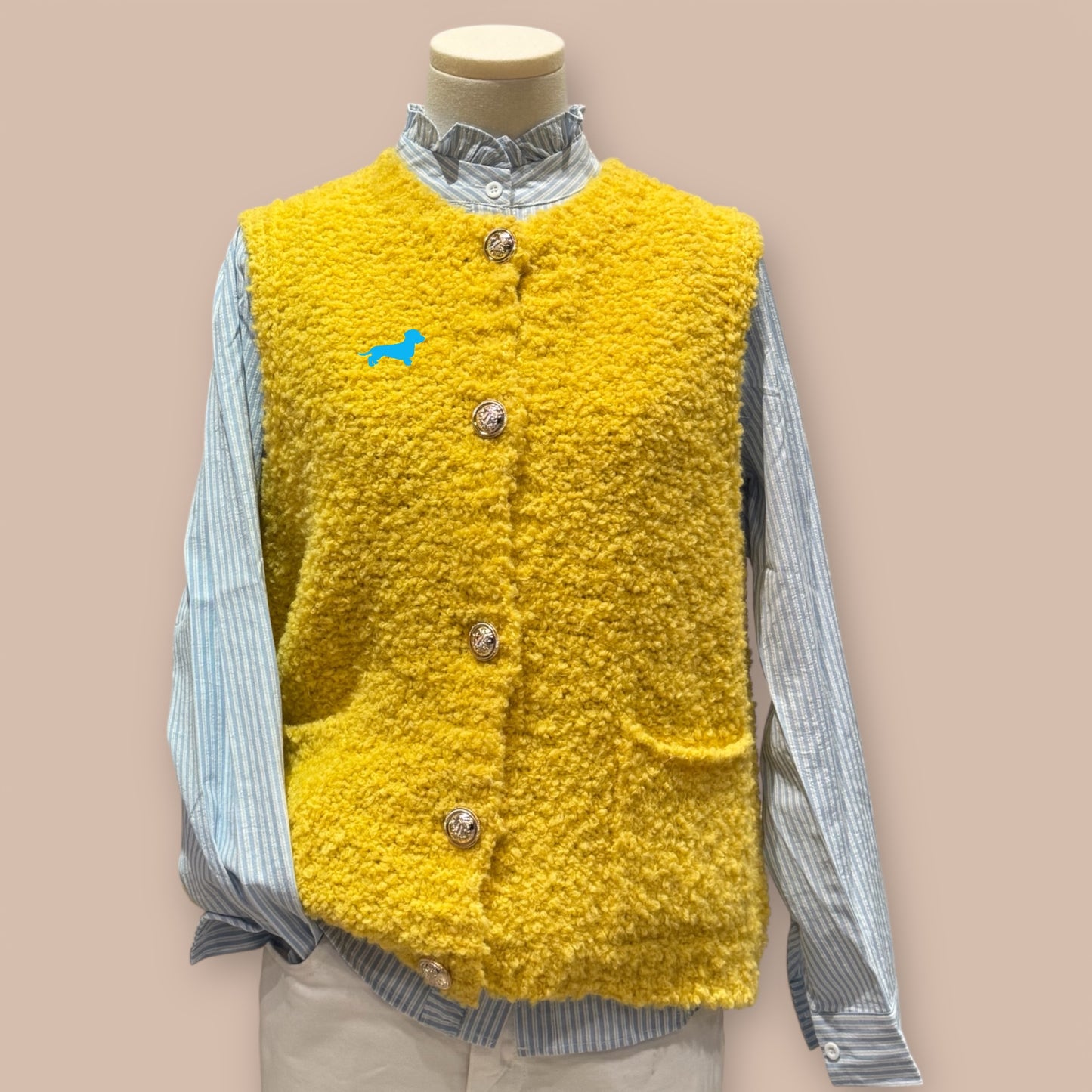 Strickweste Bouclé-Strick mit Dackel in Wunschfarbe