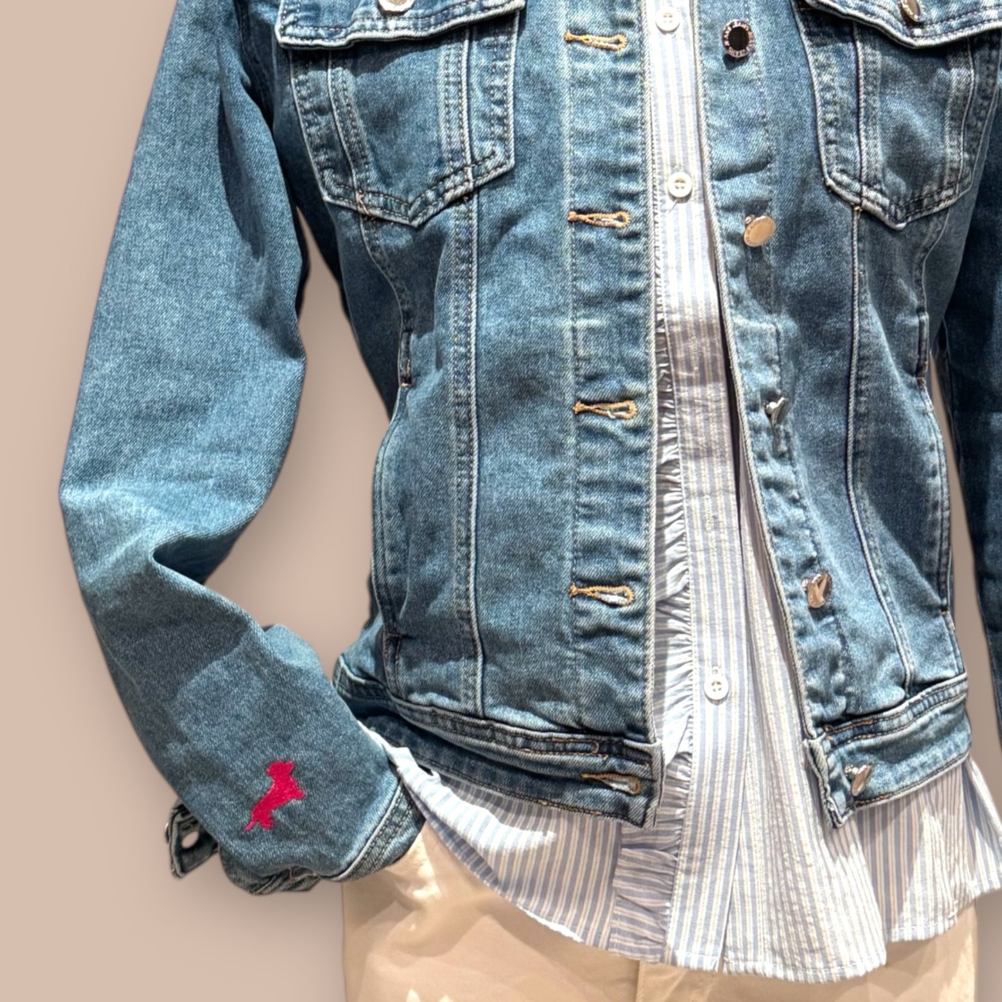 Jeansjacke mit Dackel in Wunschfarbe