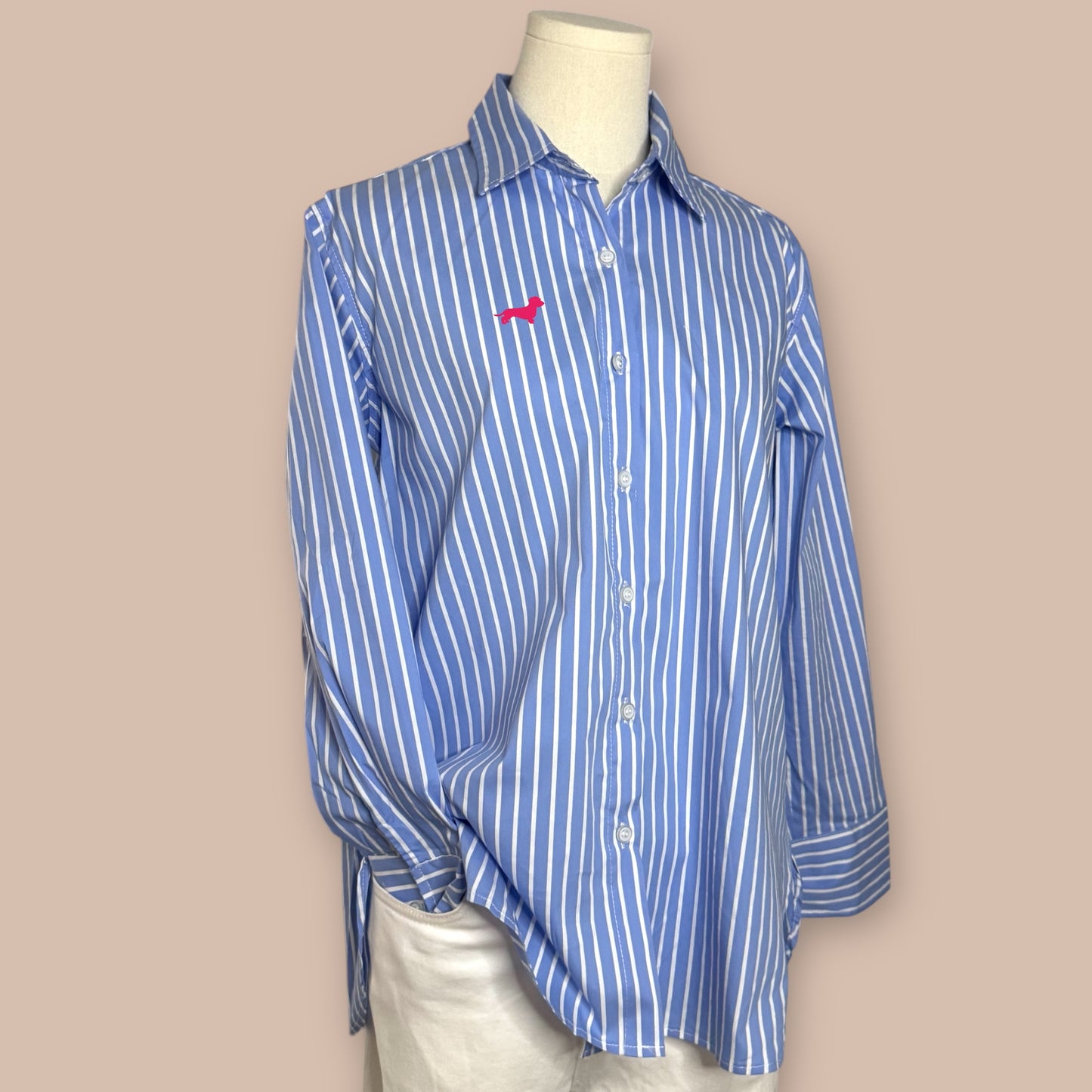 Bluse Gestreift mit Dackel in Wunschfarbe