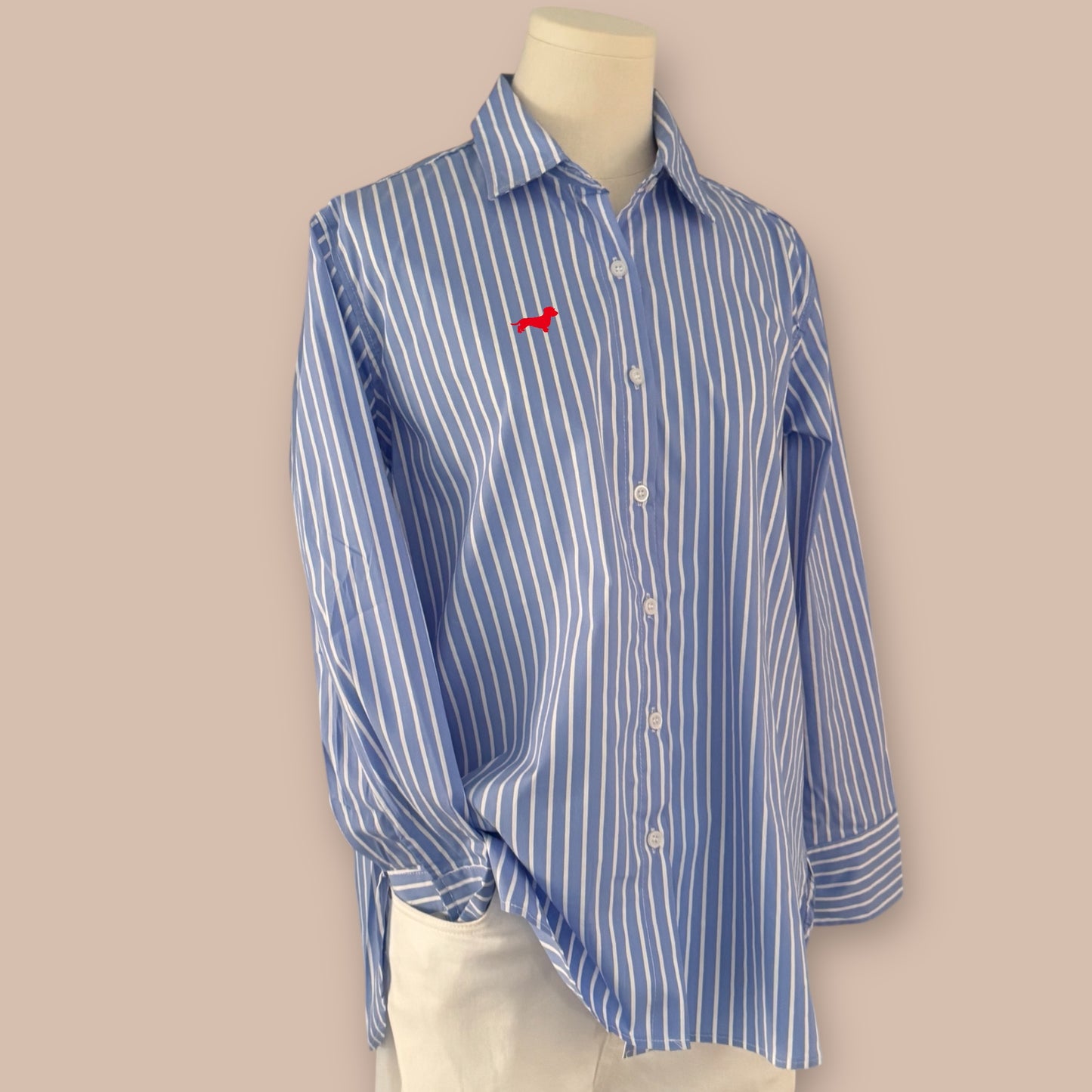 Bluse Gestreift mit Dackel in Wunschfarbe