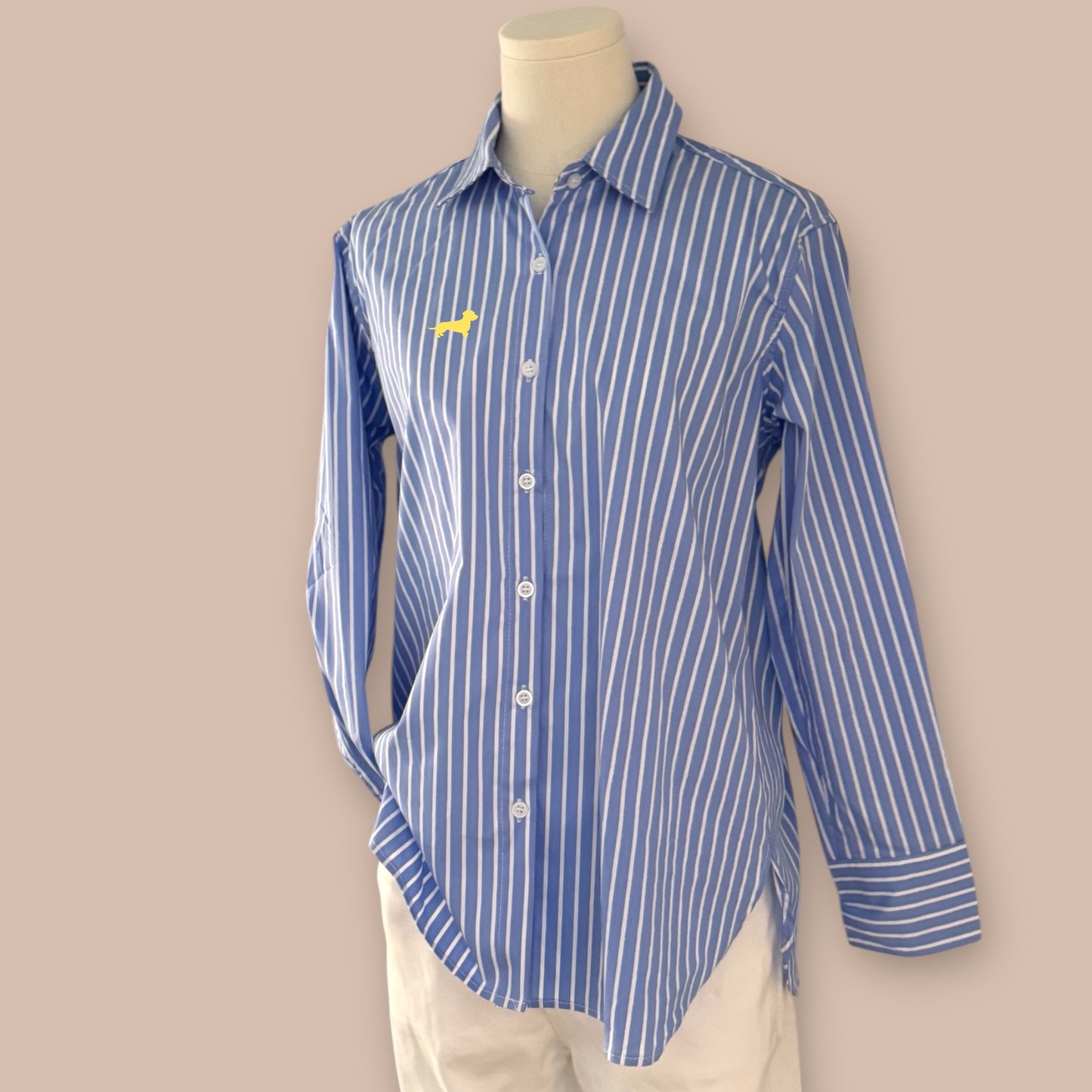 Bluse Gestreift mit Dackel in Wunschfarbe