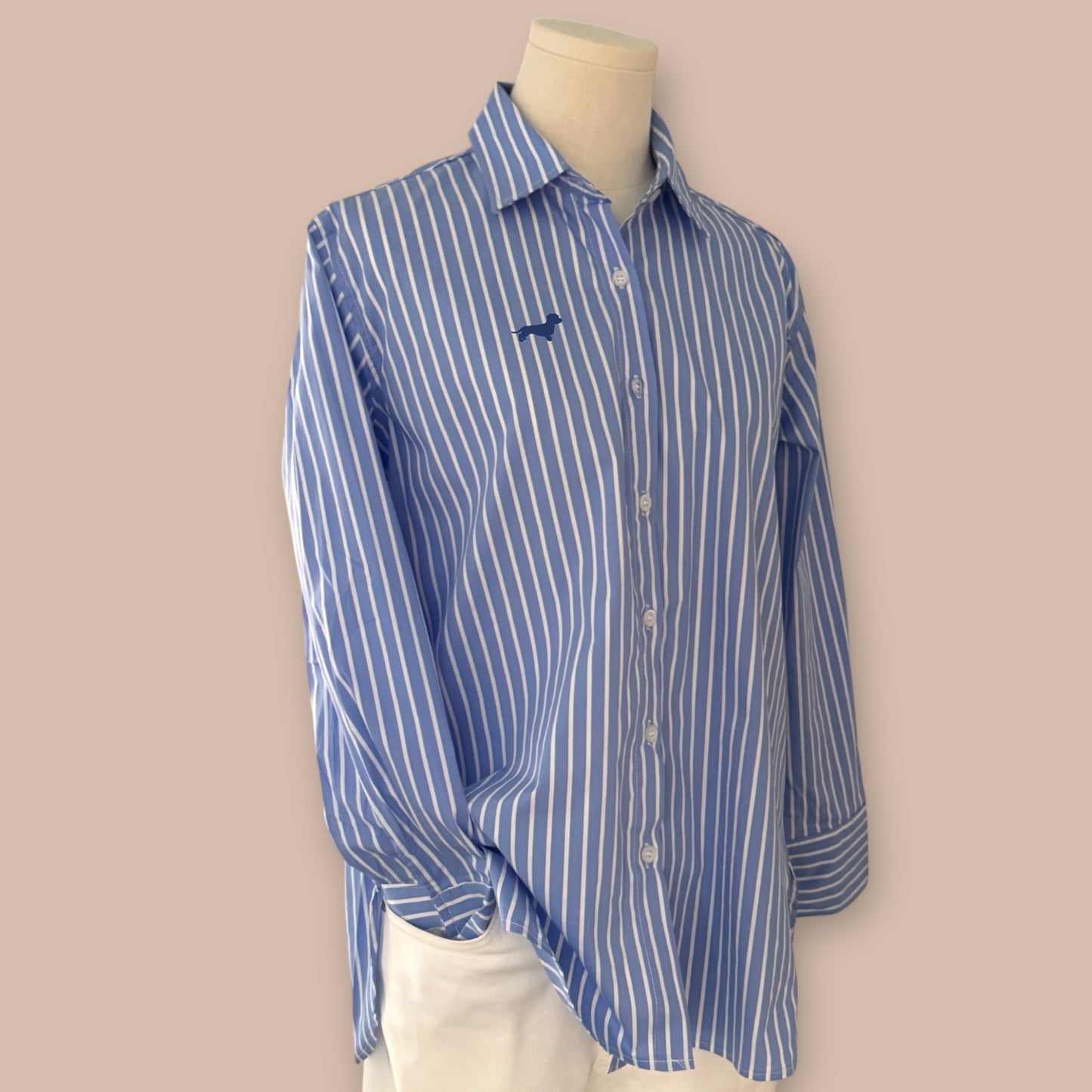 Bluse Gestreift mit Dackel in Wunschfarbe