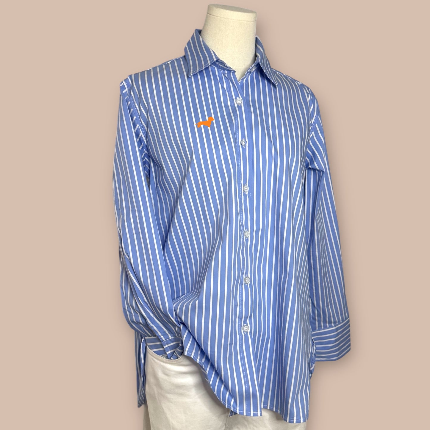 Bluse Gestreift mit Dackel in Wunschfarbe