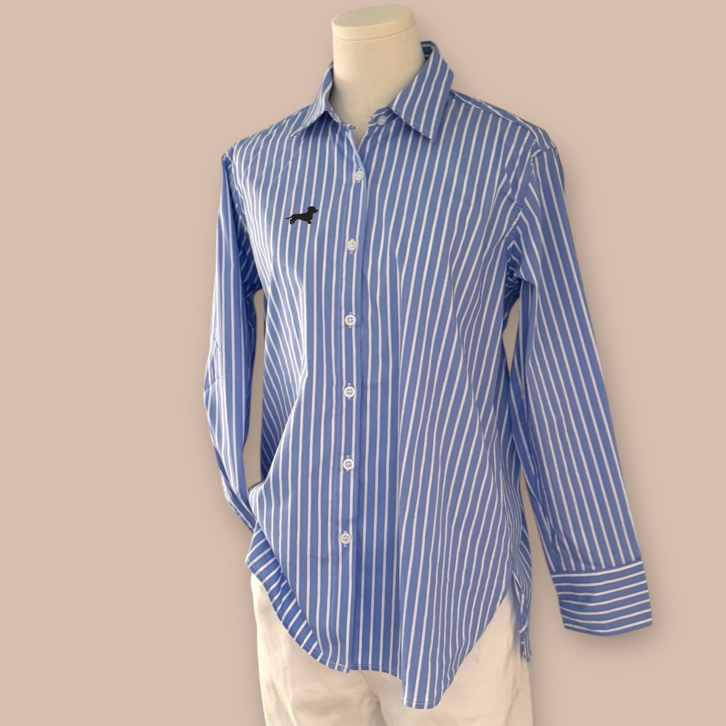 Bluse Gestreift mit Dackel in Wunschfarbe