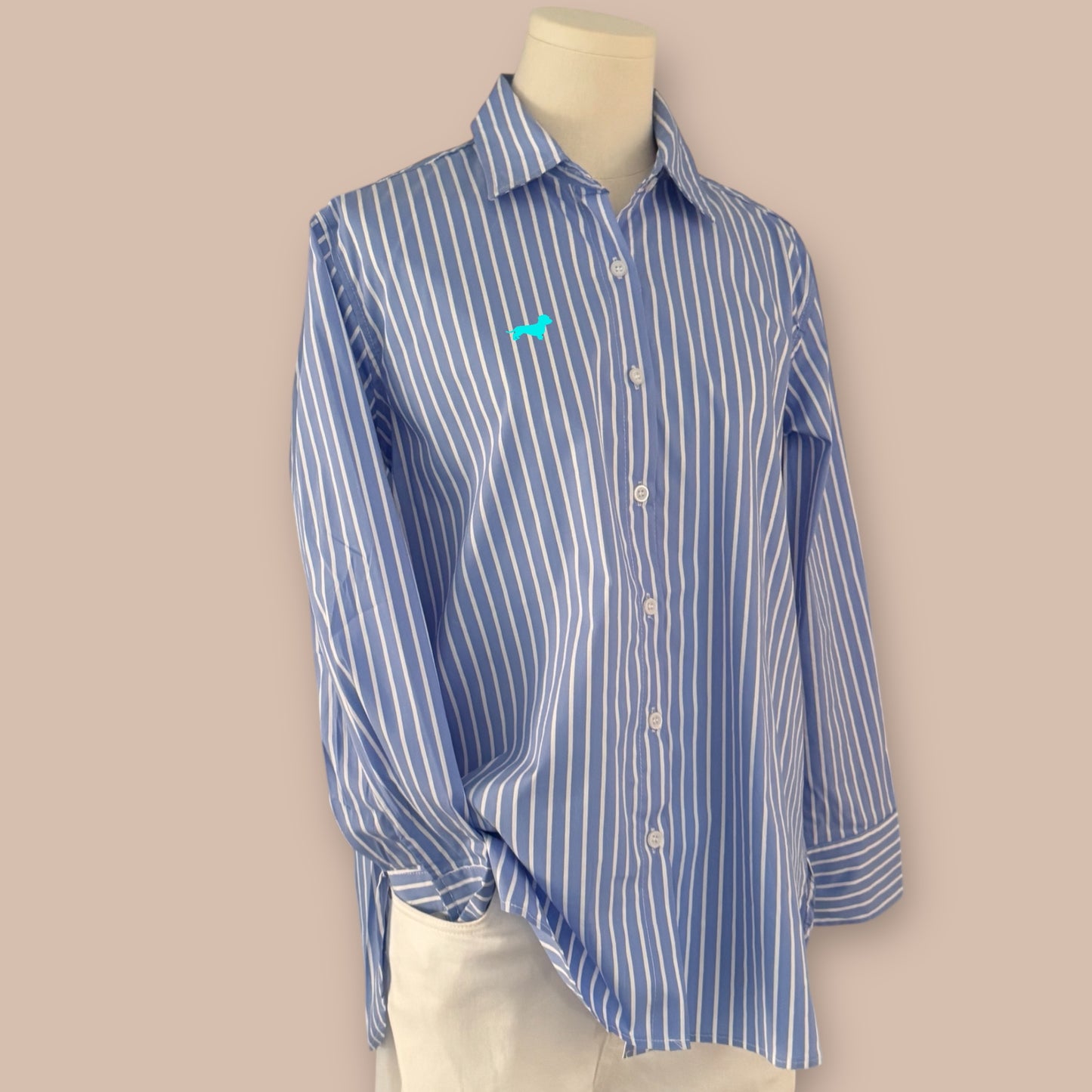 Bluse Gestreift mit Dackel in Wunschfarbe
