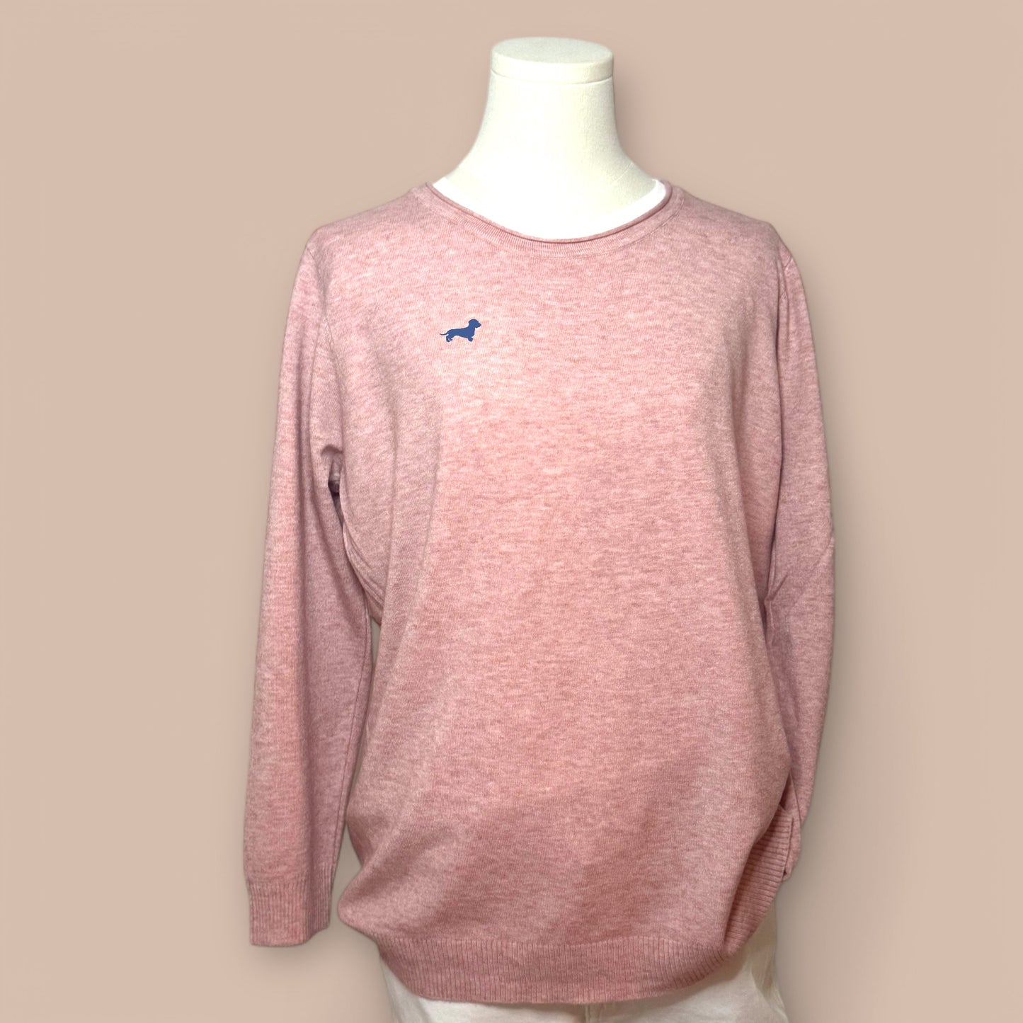 Feinstrick-Pullover Rundhals mit Dackel in Wunschfarbe