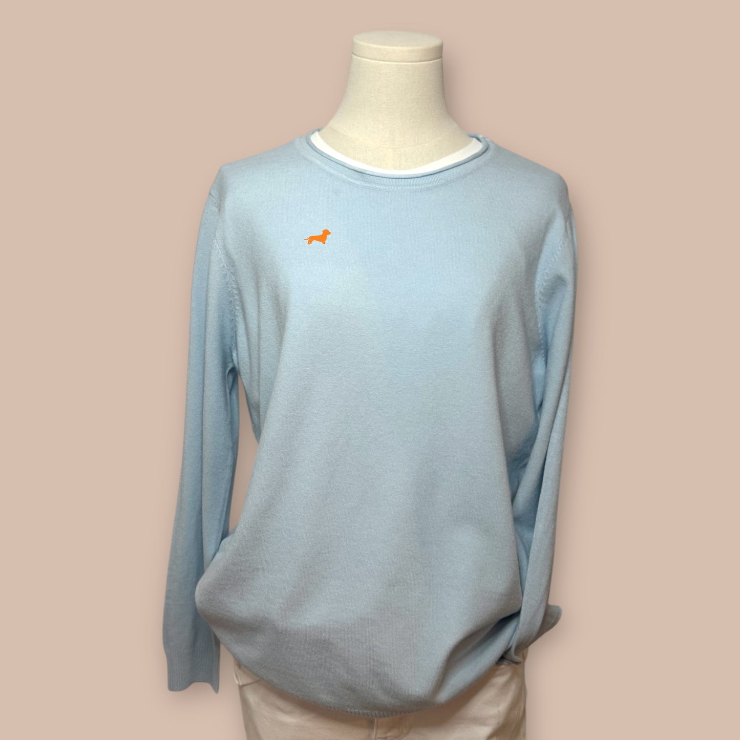 Feinstrick-Pullover Rundhals mit Dackel in Wunschfarbe