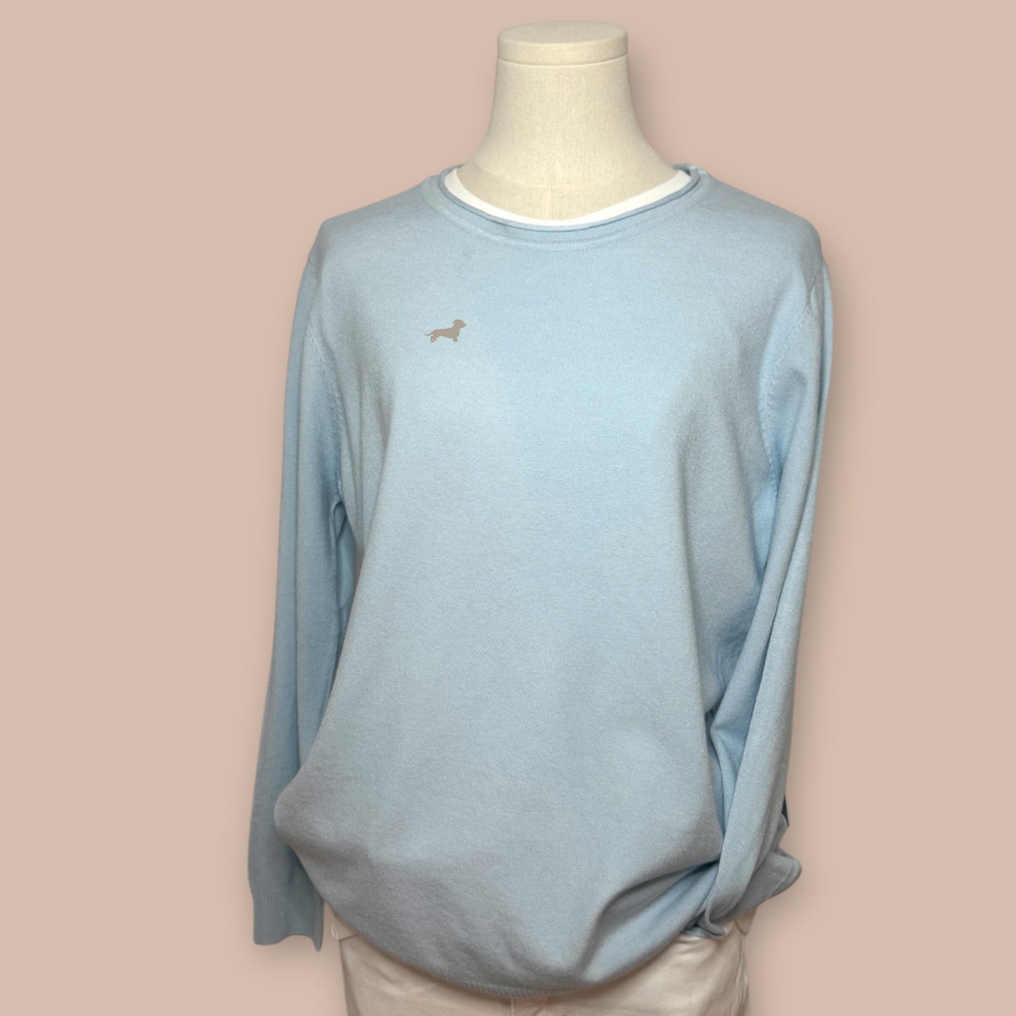 Feinstrick-Pullover Rundhals mit Dackel in Wunschfarbe