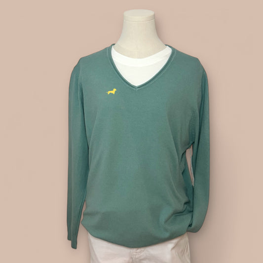 Pullover mit V-Ausschnitt & Dackel in Wunschfarbe