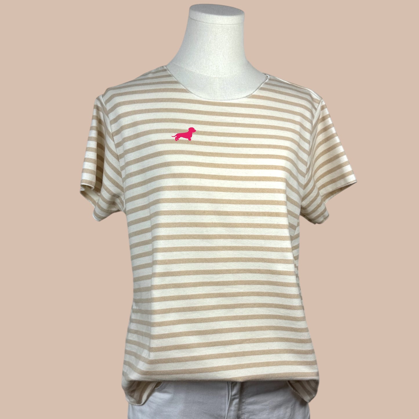 T-Shirt gestreift mit Dackel in Wunschfarbe