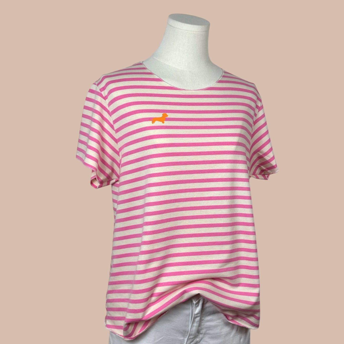 T-Shirt gestreift mit Dackel in Wunschfarbe