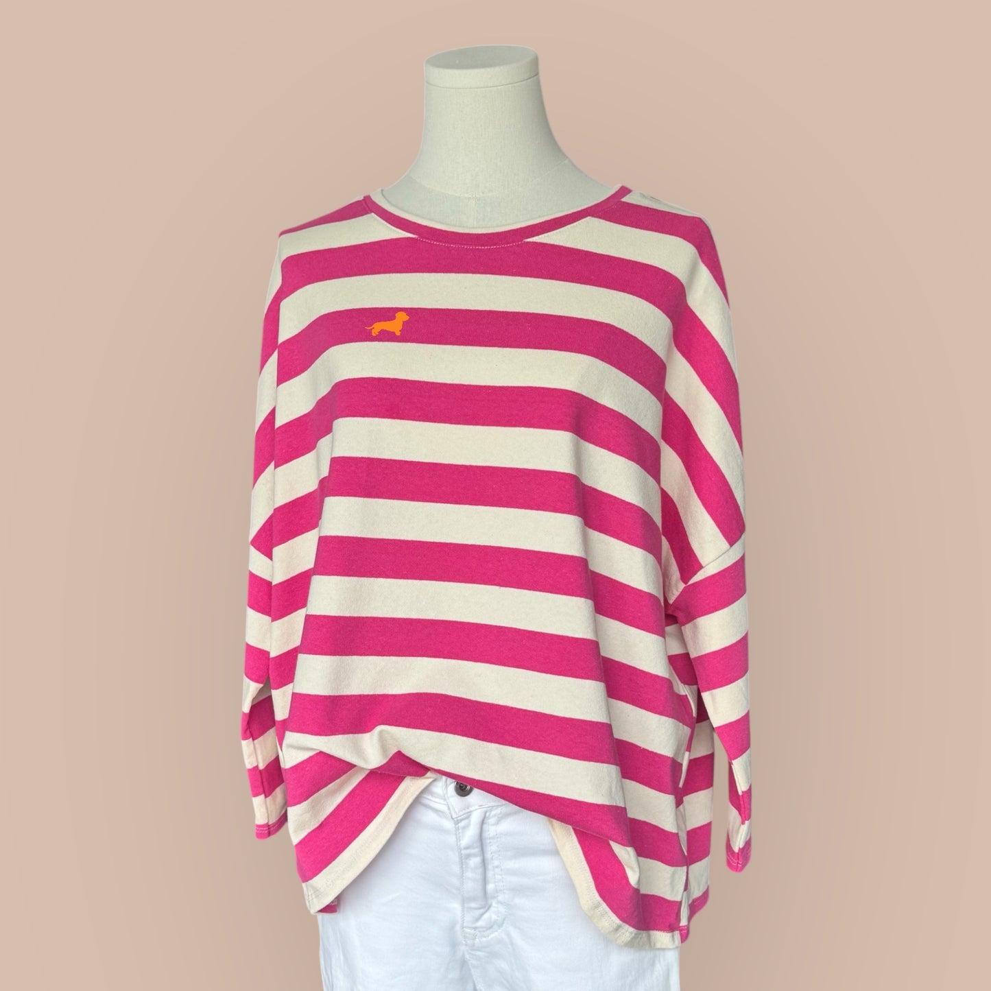 Damen-Shirt gestreift mit Dackelstick in Wunschfarbe