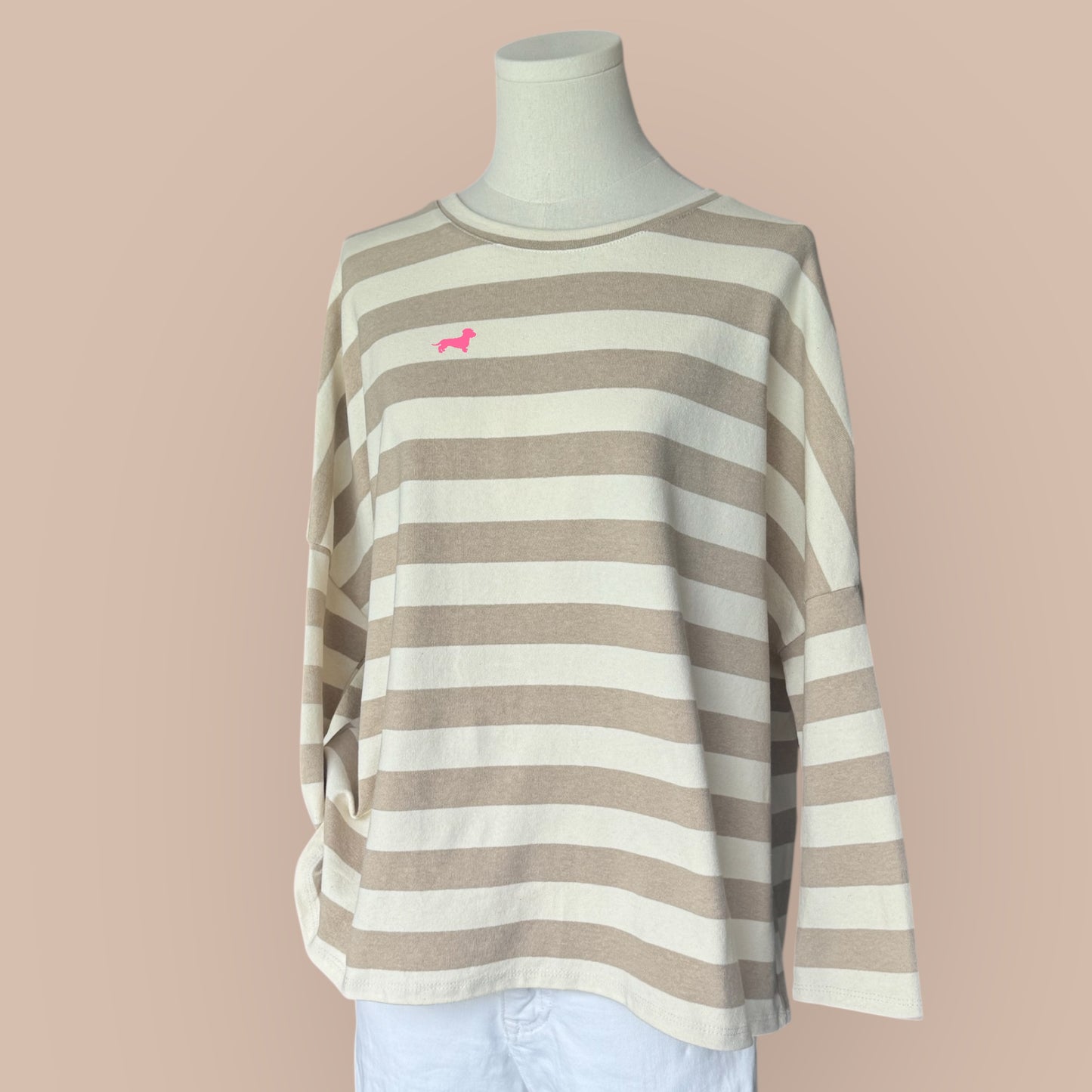 Damen-Shirt gestreift mit Dackelstick in Wunschfarbe
