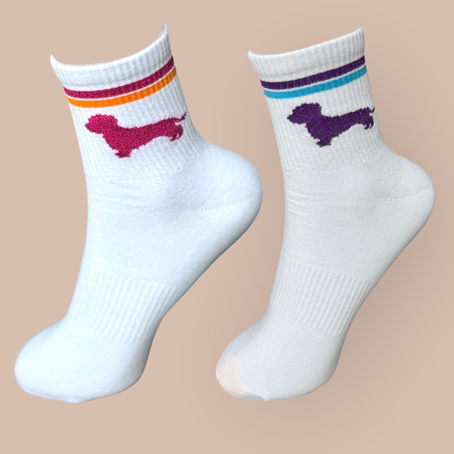 Socken mit Dackel in Trendfarben