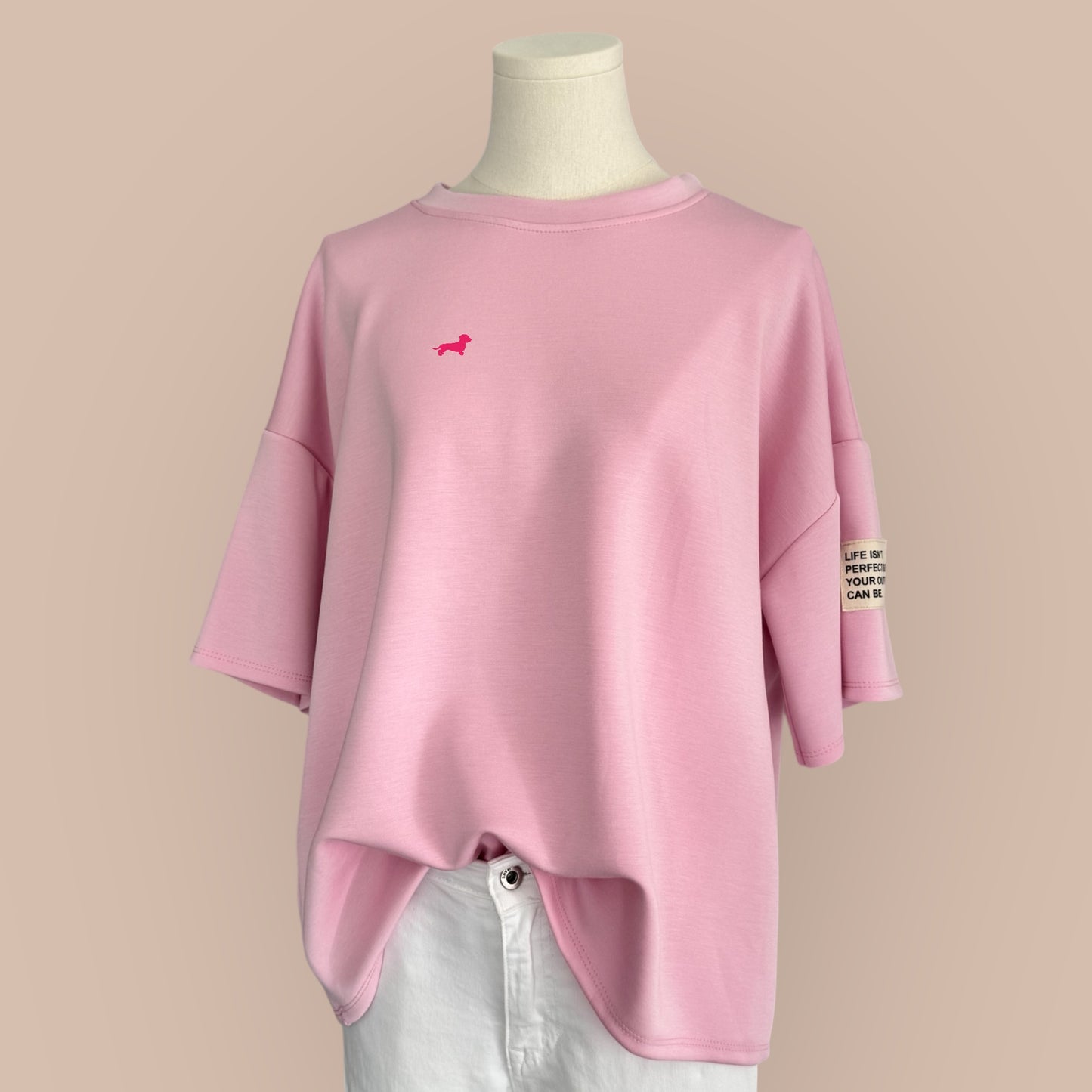 Sweater Kurzarm SuperSoft mit Dackel-Stick in Wunschfarbe