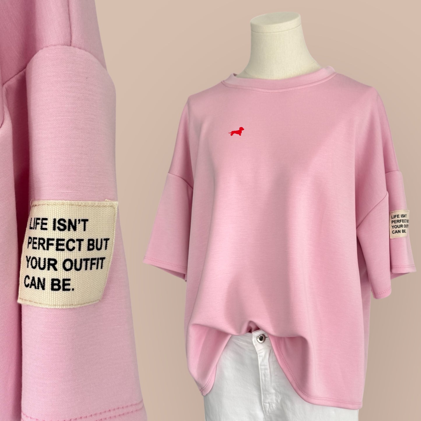 Sweater Kurzarm SuperSoft mit Dackel-Stick in Wunschfarbe