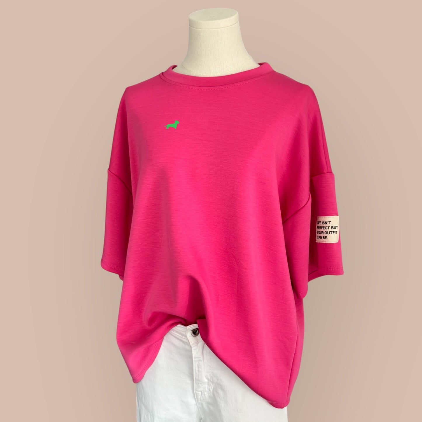 Sweater Kurzarm SuperSoft mit Dackel-Stick in Wunschfarbe