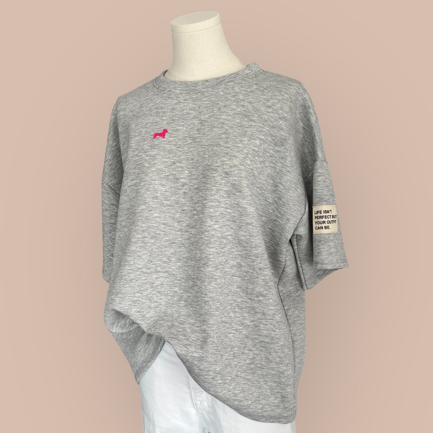 Sweater Kurzarm SuperSoft mit Dackel-Stick in Wunschfarbe