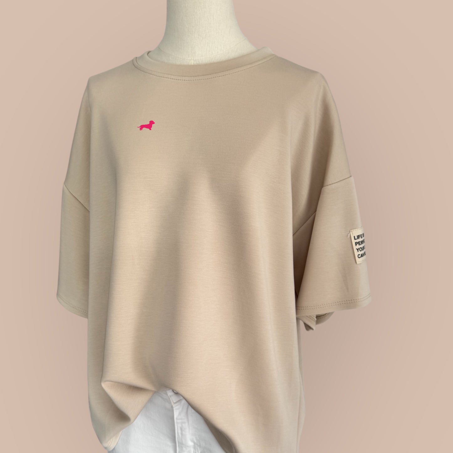 Sweater Kurzarm SuperSoft mit Dackel-Stick in Wunschfarbe