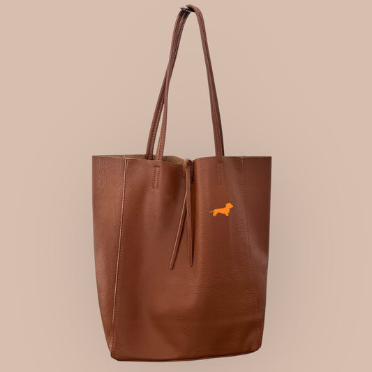 Leder Shopper mit Dackel in Wunschfarbe