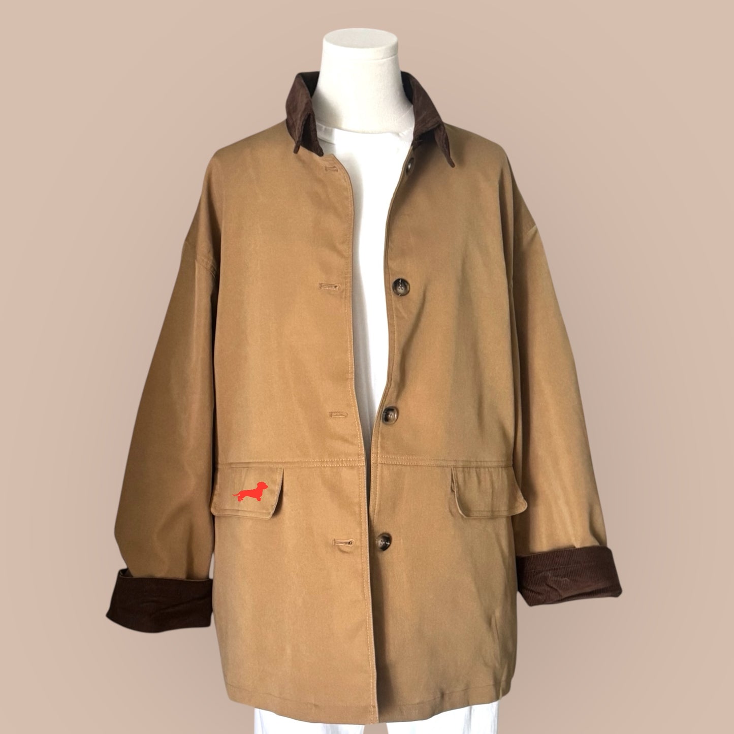 Damen Parka Jacke in Camel mit Dackel in Wunschfarbe