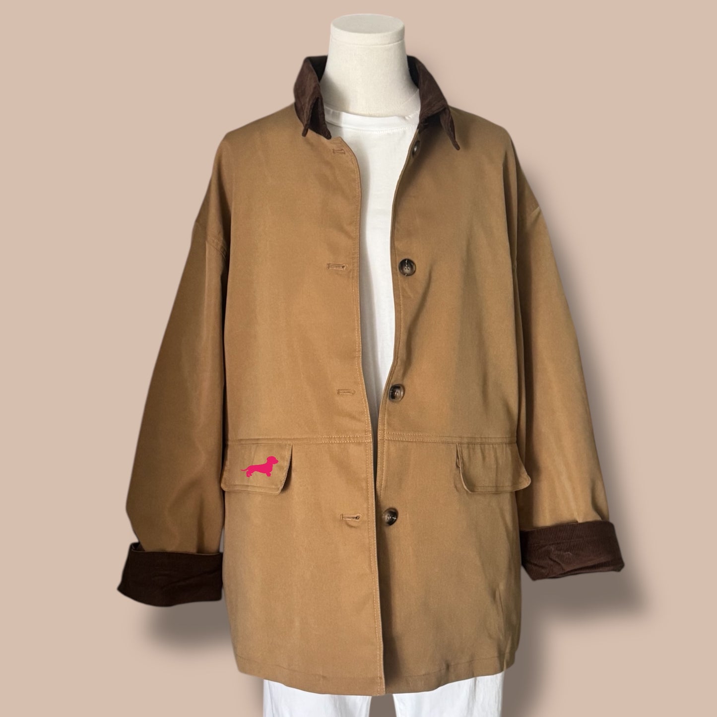Damen Parka Jacke in Camel mit Dackel in Wunschfarbe