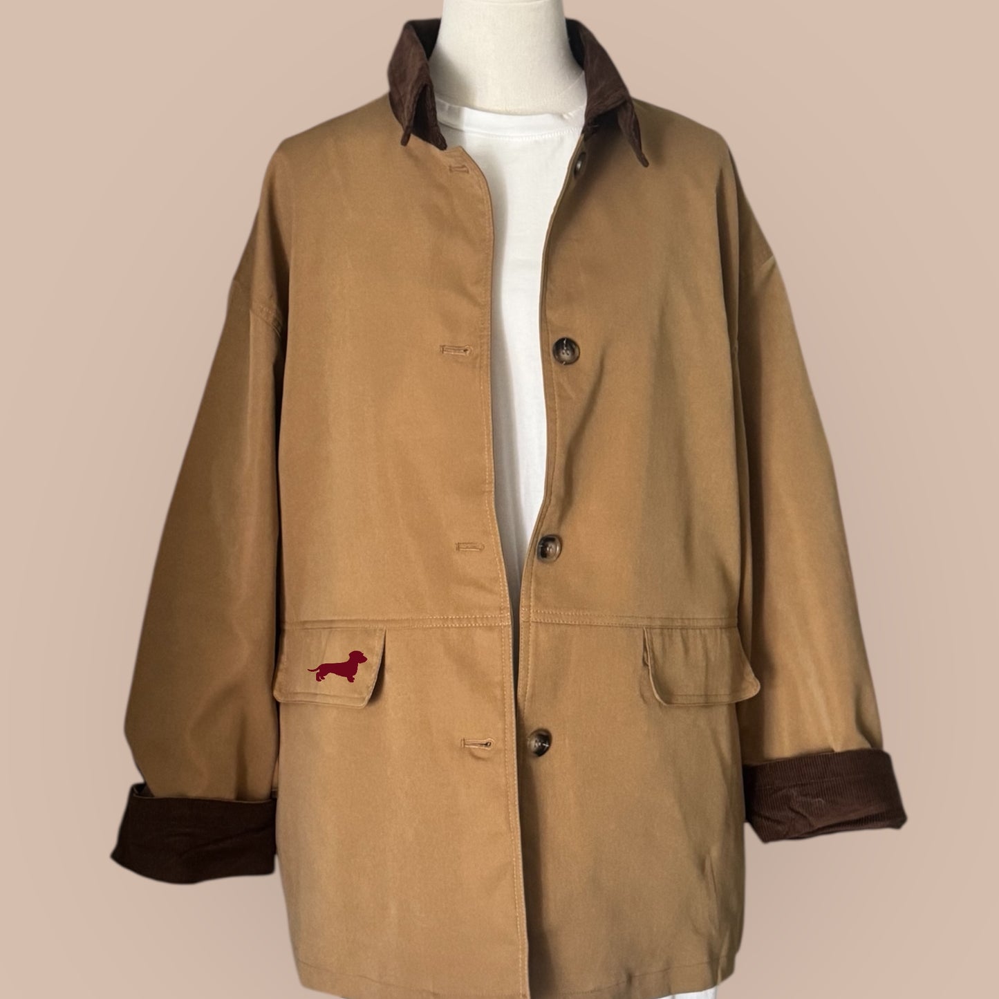 Damen Parka Jacke in Camel mit Dackel in Wunschfarbe