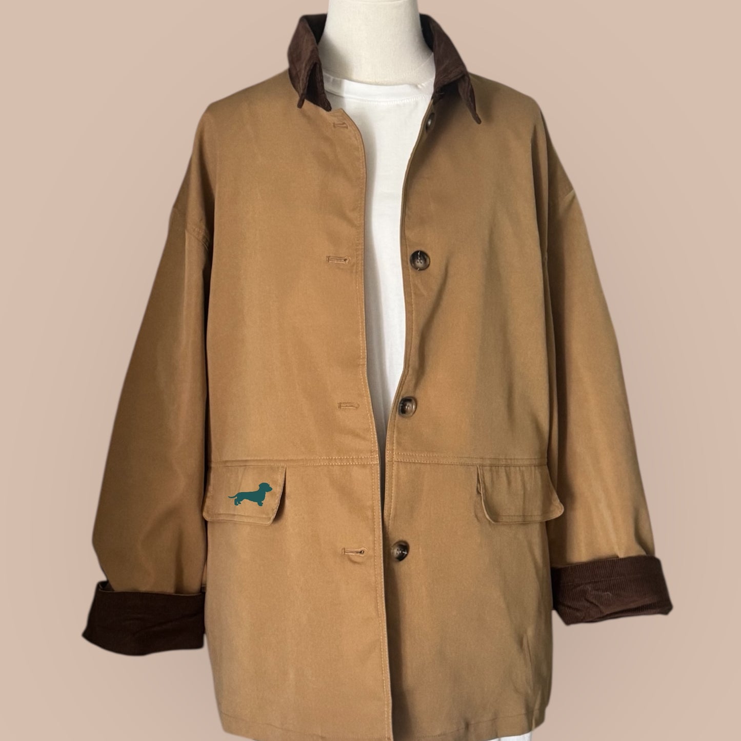 Damen Parka Jacke in Camel mit Dackel in Wunschfarbe
