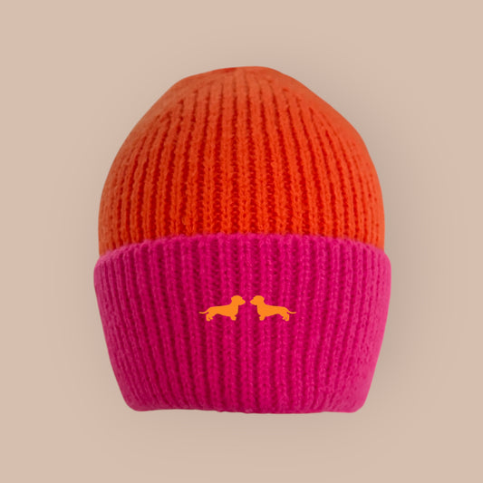 Two Tone Beanie mit Dackel in Wunschfarbe