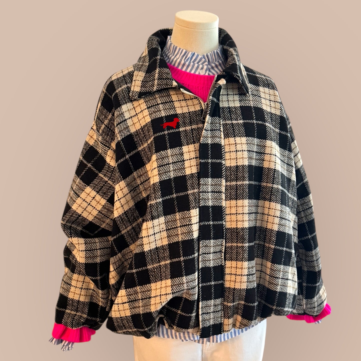 Blouson Jacke Karo mit Dackel in Wunschfarbe!