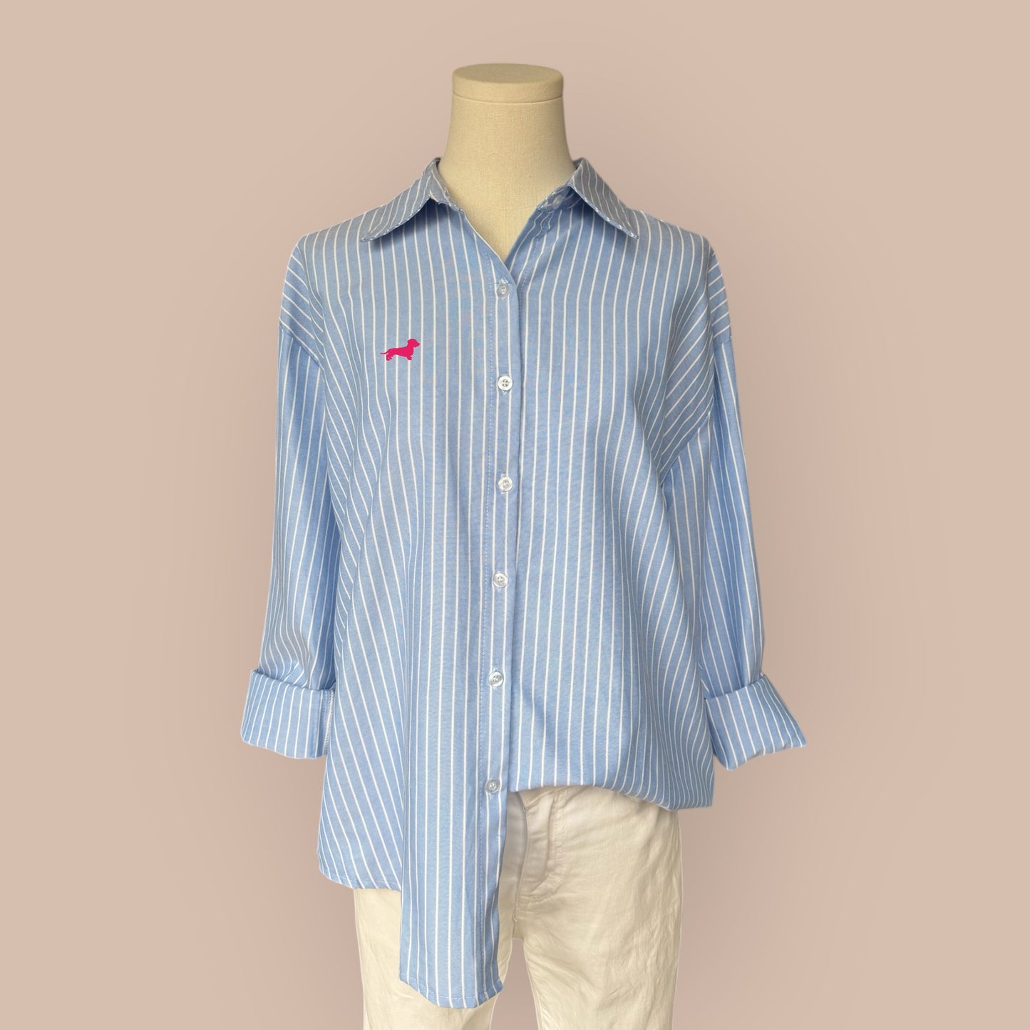 Bluse Gestreift mit Dackel in Wunschfarbe