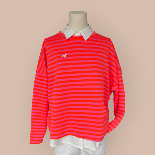 Gestreiftes Langarmshirt mit Dackel in Wunschfarbe