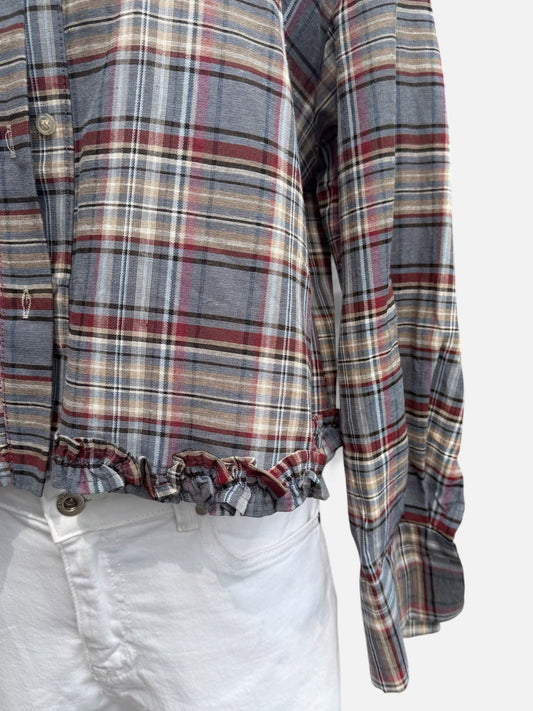 Riviera Karo-Rüschenbluse mit Dackelstick in Wunschfarbe
