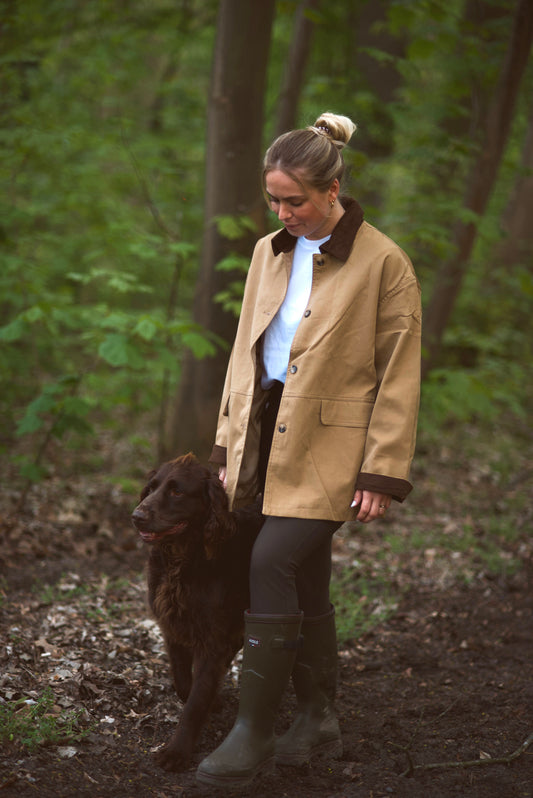 Damen Parka Jacke in Camel mit Dackel in Wunschfarbe