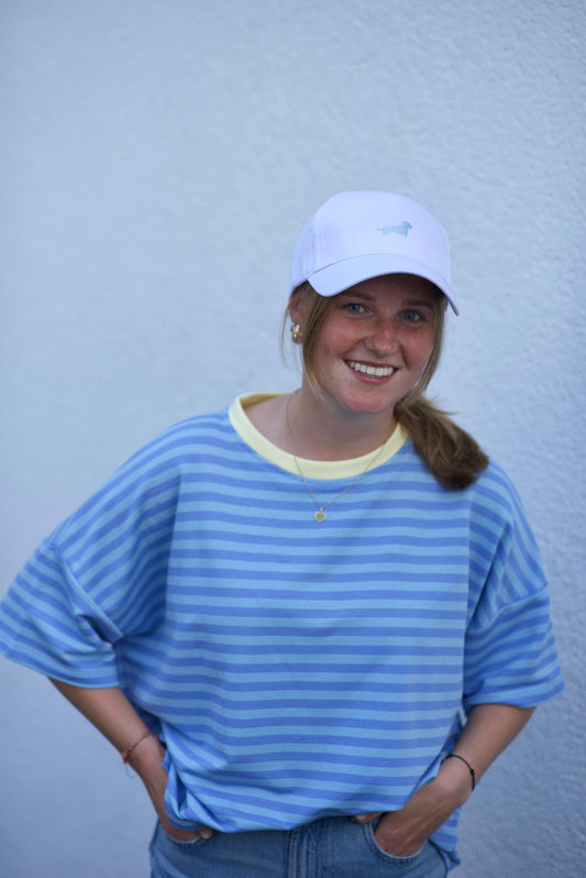 Oversized Streifenshirt mit Dackel in Wunschfarbe