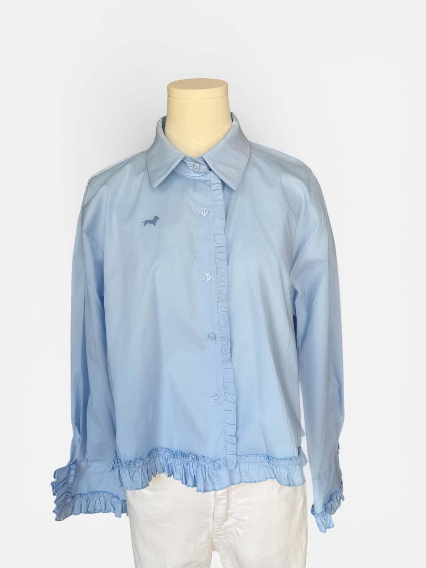 Kurze Rüschenbluse mit Dackelstick in Wunschfarbe