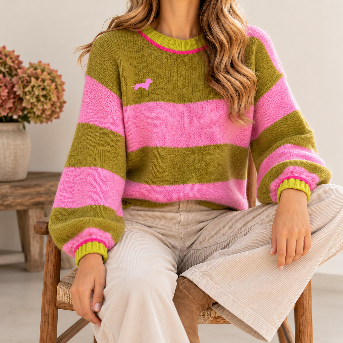 Blockstreifenpullover Lotta mit Dackelstick