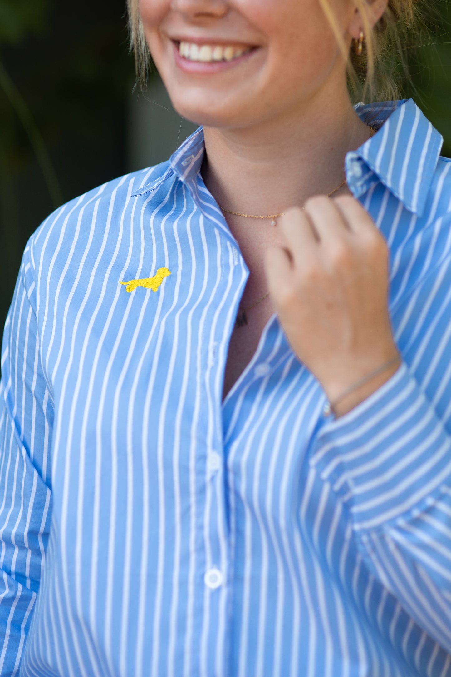 Bluse Gestreift mit Dackel in Wunschfarbe