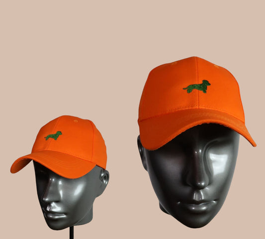 Cap Dackel SIGNALORANGE Jagdcap Baseballcap Baseballmütze Mütze mit gesticktem Dackel Dachshund Jagd Cap 100% Baumwolle Neon Unisex Onesize