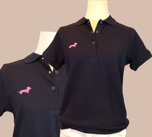 Poloshirt Dackel Polohemd Shirt Dackelstick Polo T-Shirt Pikee Polo Damen Unisex Dachshund Doxie Stick Polo Kurzarm Polokragen Classic Polo