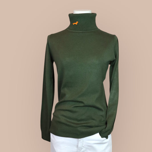 Rollkragenpullover mit Dackel in Wunschfarbe Gr. 34-38