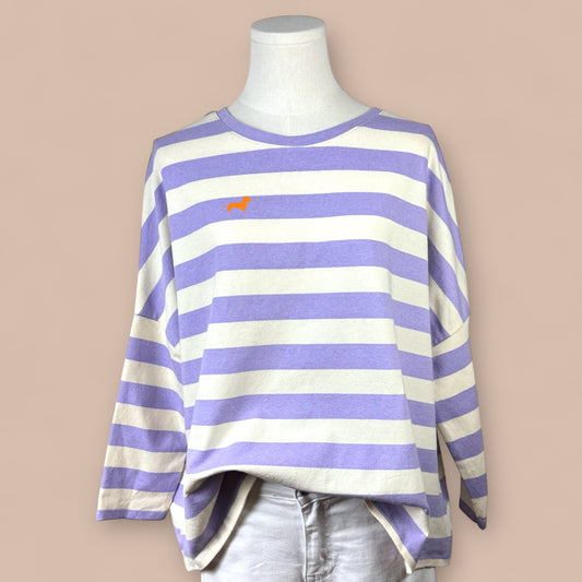 Damen-Shirt gestreift mit Dackelstick in Wunschfarbe
