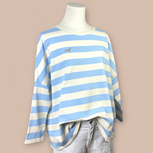 Damen-Shirt gestreift mit Dackelstick in Wunschfarbe