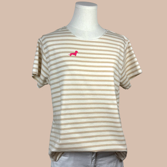 T-Shirt gestreift mit Dackel in Wunschfarbe