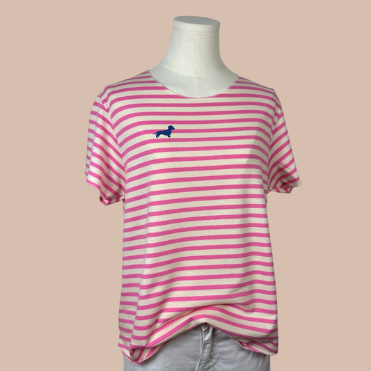 T-Shirt gestreift mit Dackel in Wunschfarbe